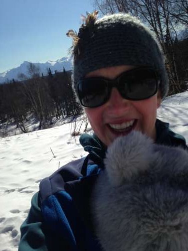 Ava's first ski!  I'm wearing her and she's wearing an adorable furry hat.