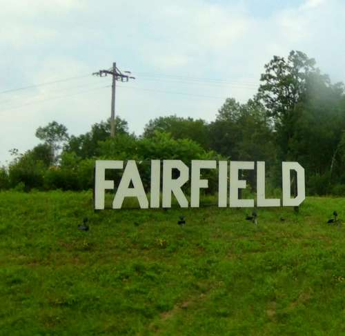 The new Hollywood-esque sign that identifies the township of Fairfield, Minnesota.