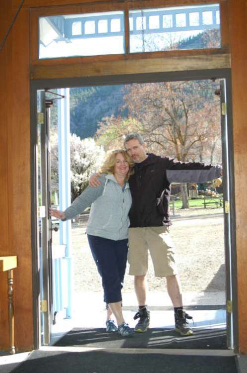 Here we are in the doorway of the church last Spring during our trip West.