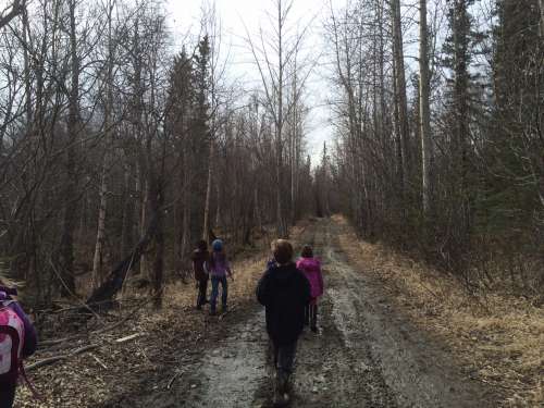 Nearing the end of an unplanned long hike with only one wet foot among all my students: success!