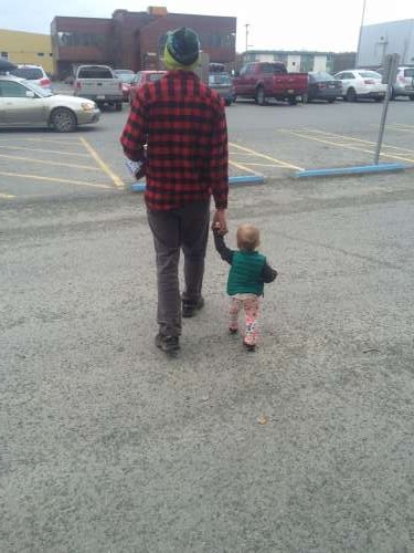 I just had to share this sweet photo.  Our good friends Bix and Emma left Alaska last week, and this is Bix walking with Ava for the last time in a long time.  Sad Face.  Perhaps I should parody a song for this moment.