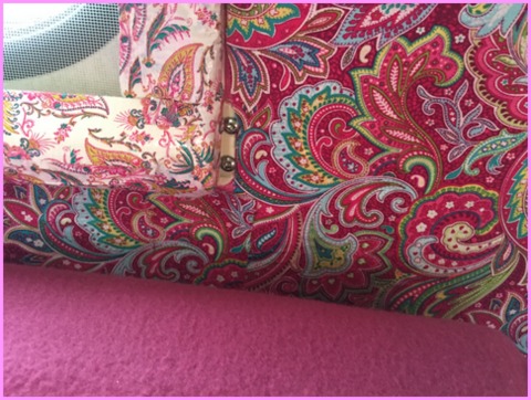 In true farmgirl fashion, Alison has glamped up the inside of her camper. The walls are done up in fabric with fancy duct tape.