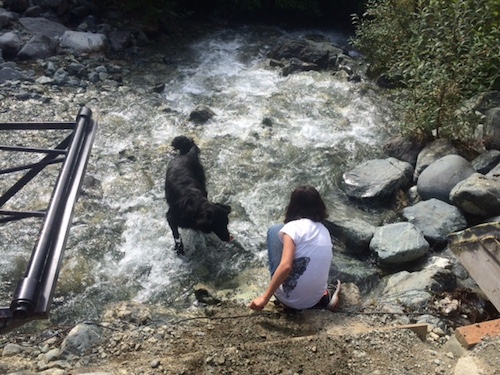 A short break for some splashing.  Sam filled her bucket with water for the dogs (and for splashing Jess and I!).  What a thoughtful girl.