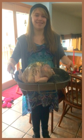 Last year's turkey, ready for the oven. Organic, it was delicious!