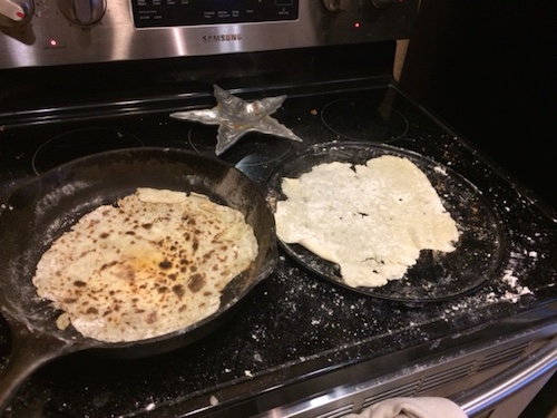 This is where I get to make a mess!  As the lefse flipper/stacker/burner.