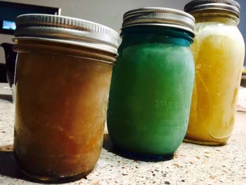 Bone, fish (in a blue jar) and turkey broth 