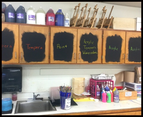 The art teacher at my daughter's school used chlalkboard paint directly on her cabinet doors to organize the room. Clever!