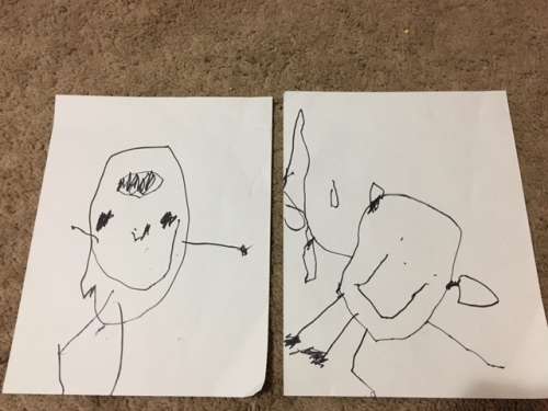 Ava has been drawing figures!  I'm on the left, she's on the right.  Notice how she gave me a third eye?  A good reminder to keep assumptions at bay.
