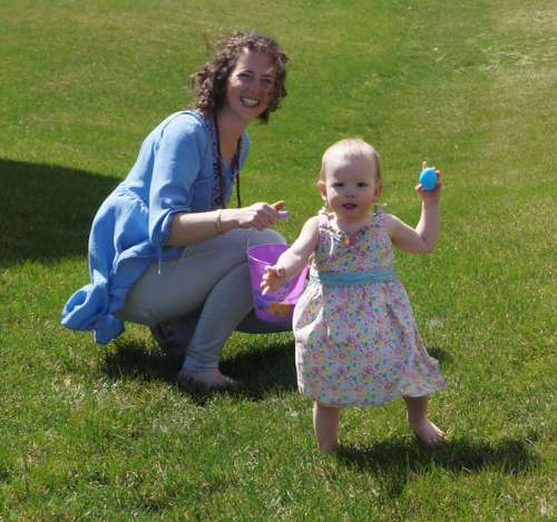 Opal's first Easter Egg hunt--bare foot, happy and full of sugar.