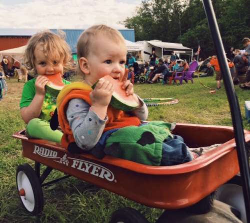 Evan's photo. His caption: "What says summer more than eatingbwatermelon in a radio flyer?"