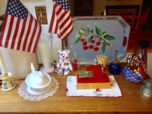 Some red white and blue, inside, for summer. The little VSM was from my dh for Mother's Day.