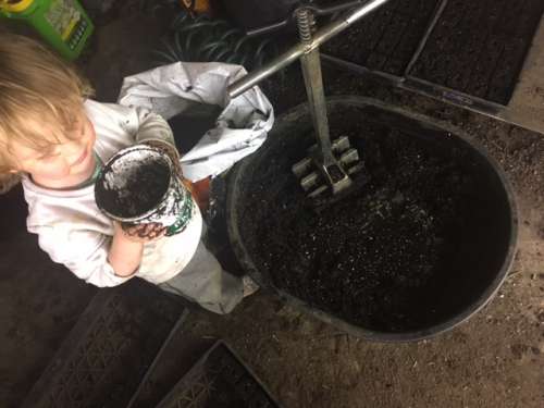 Ava is my soil block making assistant (I could write a whole blog post about soil blocks!)