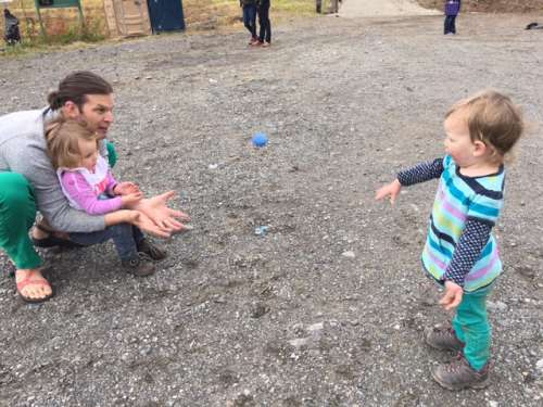 Opal's first egg toss...