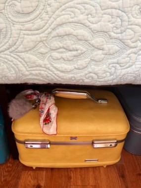 Train cases aren’t widely used for travel but make great charming storage for all sorts of things! A hankie adds some fun color.