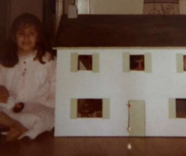 Christmas 1970-something, my dollhouse Daddy made, with my brother peeking through the window