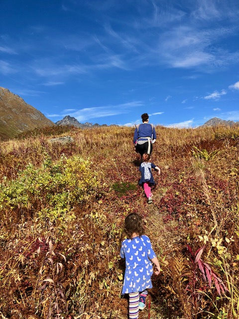 My troupe of Farmgirls and I heading into the tundra to find blueberries.