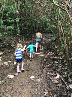 Muddy Jungle trekking Alex with parade of kiddos--definitely a slice of authentic self, here!