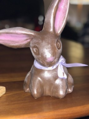 My favorite local chocolate shop hand paints the pink ears on their bunnies. This cutie was almost too cute to eat. Almost...nom..nom