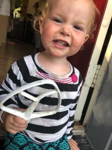 The best part of baked goods--cleaning the bowl and spoons!