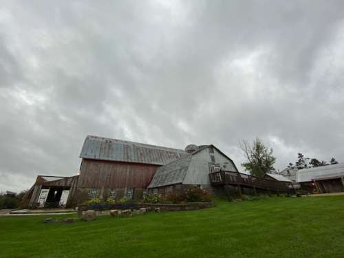 Barn that the wedding was in, the clouds obscured the ground before we could gaze at farmland from the plane.