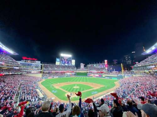 Sports are a big draw in city centers.  Here is Target field in Minneapolis.  The Twins didn't disappoint in their usual ability to disappoint :).  They lost this final playoff game to the Yankees pretty badly.