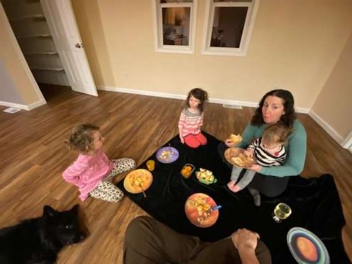 Post-birthday picnic in the new house.  The first thing we brought to the house was my trusty #8 cast-iron pan that has rented apartments with me for 16+ years!