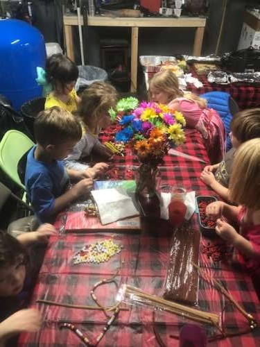 Kid craft table at Thanksgiving.  Love the buffalo plaid!