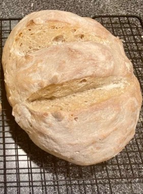 This was my first sourdough loaf. I get better and better each time at it. I would show you others, but we keep devouring it!