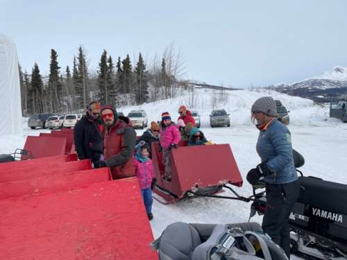 ...and when the snow machines have sleds like this being pulled behind them. This is at the glacier tour.