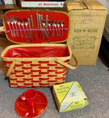 Picked up for a song on Marketplace, my favorite basket from the forties came with everything but the food!