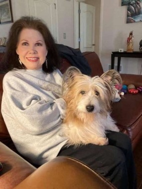My mom, Beverly, and her pup, Fluff, 2021