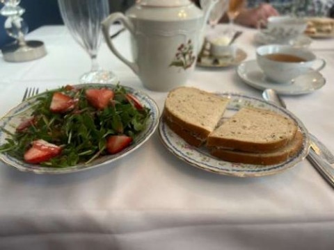 Somehow, a simple sandwich and salad are made more special when served on mis-matched vintage china at a tea room!