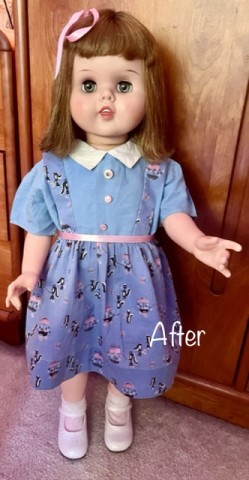 And after. The little dress is a child’s dress I repaired from the 40’s. The skunk print cracks me up. 