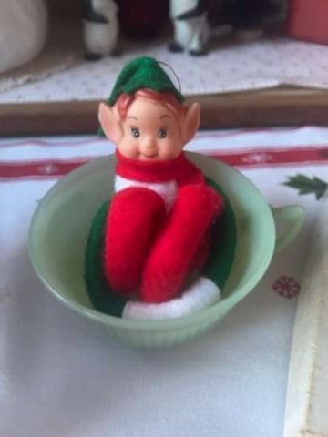 Instead of elf on a shelf, it is a pixie in a cup o’ tea!