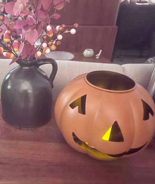 My $15 dollar metal and LED light jack-o-lantern from Aldi looks exactly like the much pricier ones found at Pottery Barn. 